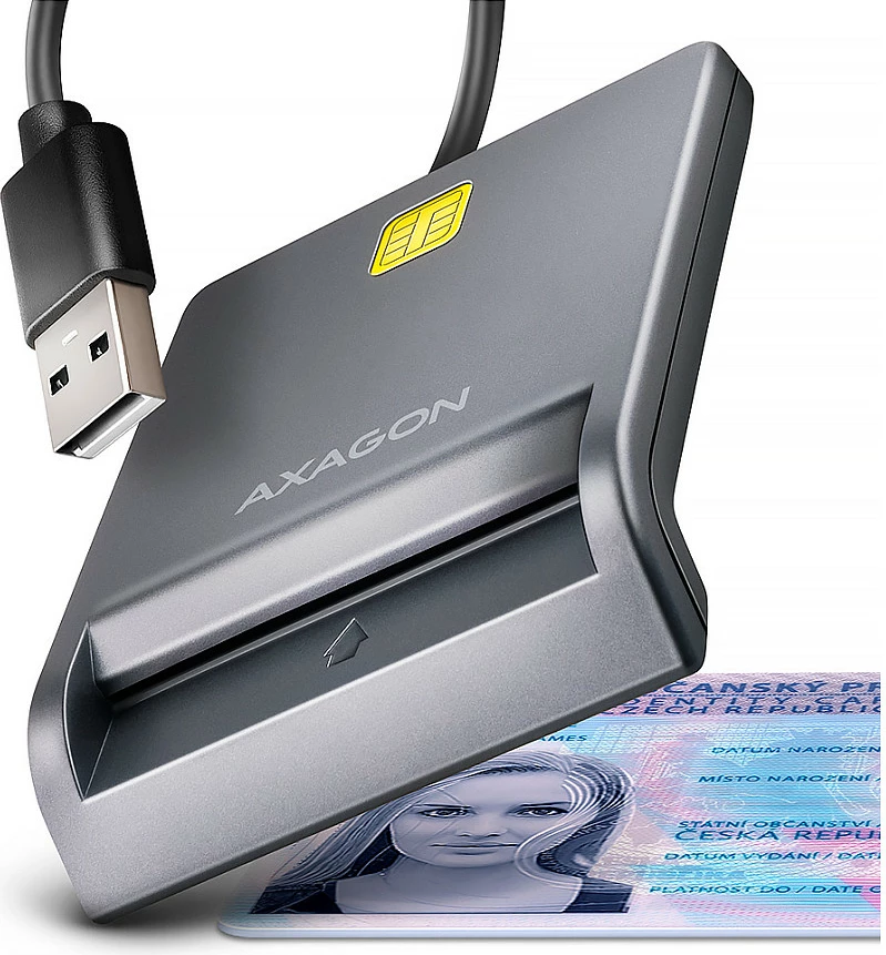 Lexues Smart Card Axagon CRE-SM3T, USB, i sheshtë, zi/gri