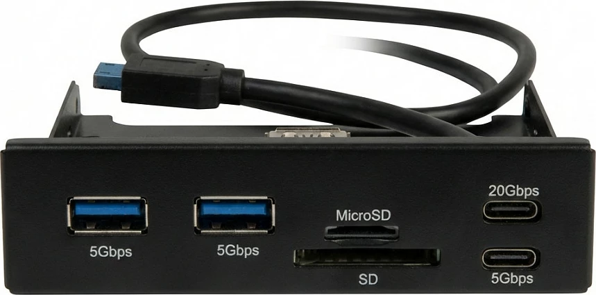 Panel USB Inter-Tech Argus CI-22, 3.5", USB-C 20Gbps, 2x USB-A 5Gbps, SD/MicroSD