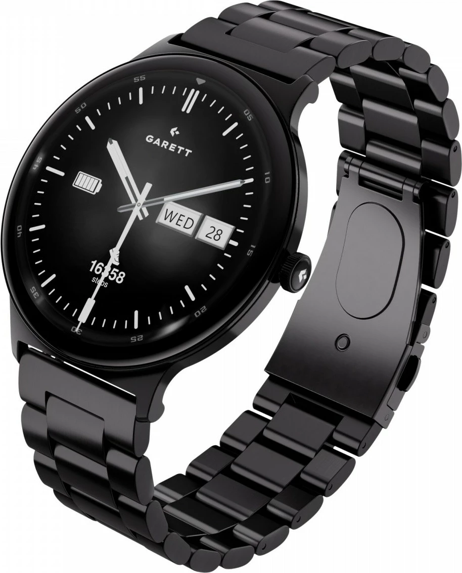 Smartwatch Garett Quantum 1.43\" AMOLED, Bluetooth (thirrje), IP68, 200 mAh, set byzylyk çeliku + rrip lëkure (kafe), Silver