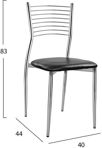 Karrige Elvira FH0025.02, ulëse nga PU e zezë, 40X44X83 cm, set prej 6 copë