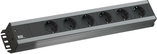 Shirit prizash Bachmann 300.000, 6 priza, 2 m, për rack 19", zi/gri