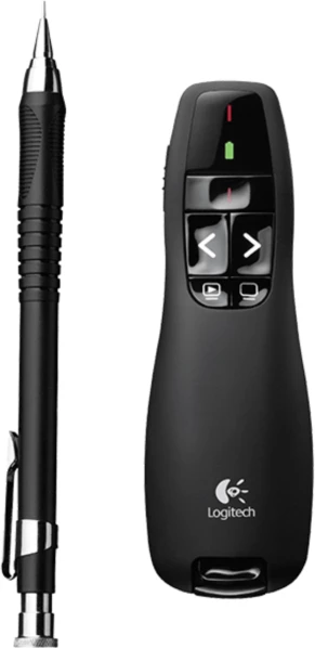 Telekomandë prezantimi Logitech R400, wireless 2.4GHz, laser i kuq, rreze 15 m, me marrës USB, me këllëf, e zezë