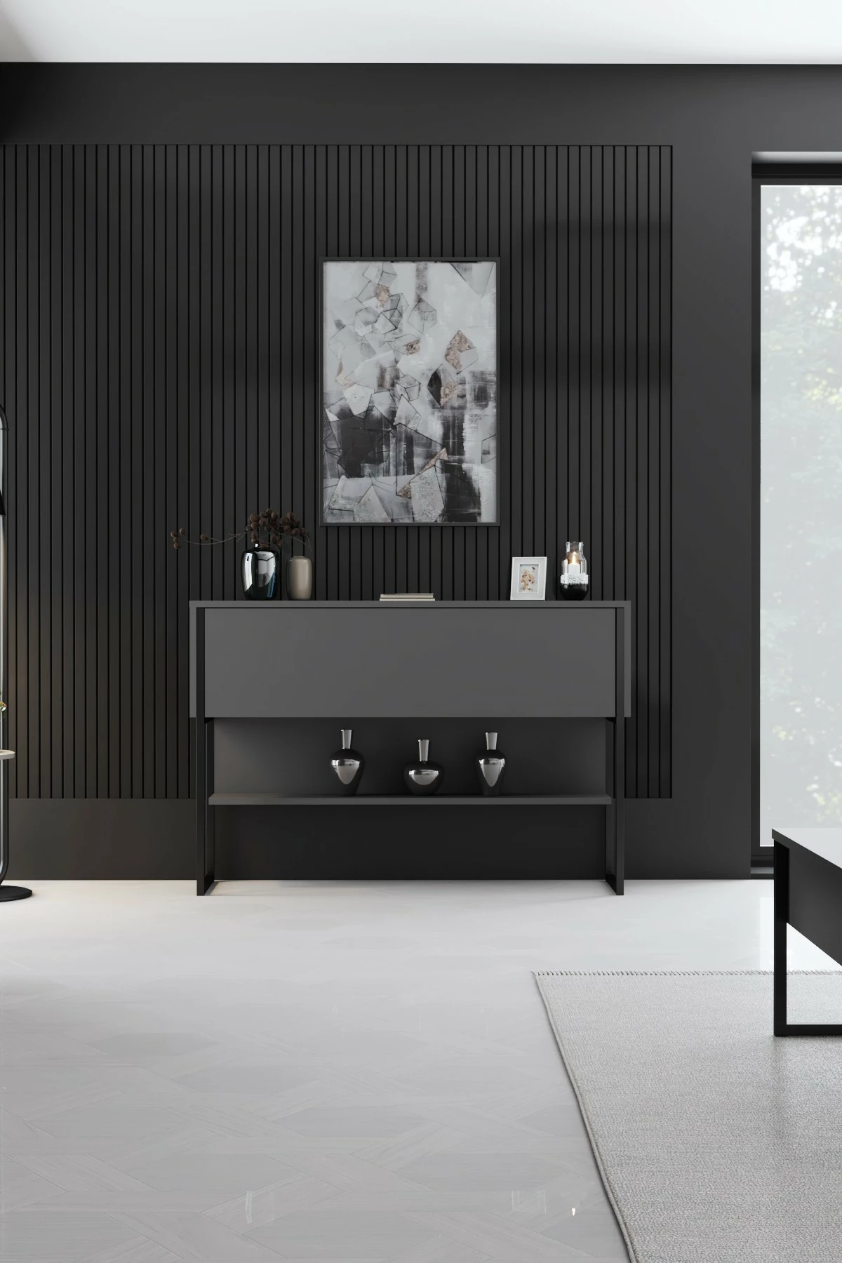 Komodë Hanah Home, Luxe, e zezë dhe antracit