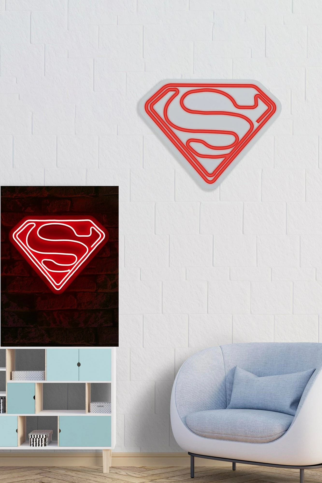 Dritë dekorative murale LED, plastikë, logo Superman, e kuqe