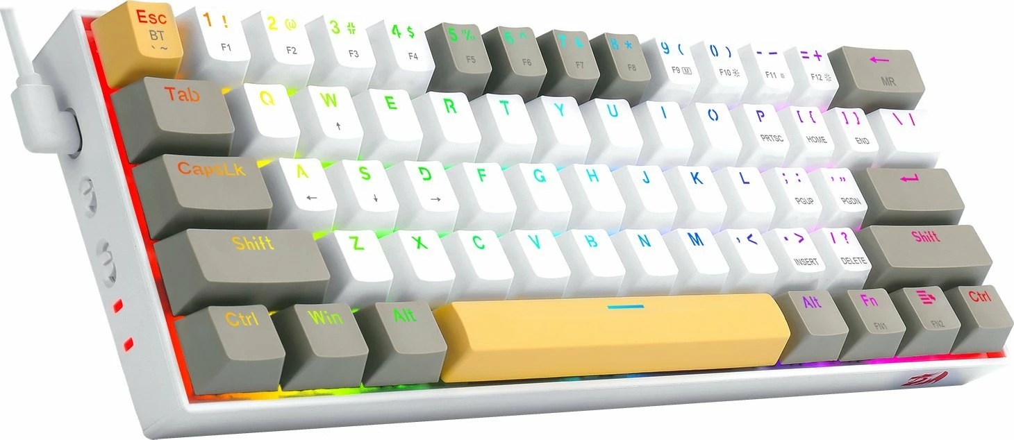 Tastierë mekanike Redragon Draconic Pro K530, Brown Switch, 60%, RGB, USB-C/BT/2.4GHz, bardhë/gri/verdhe