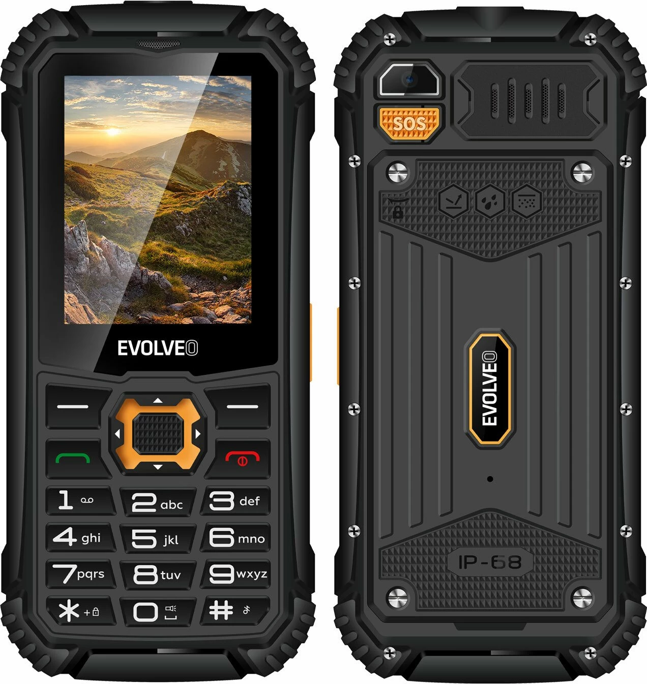 Celular Evolveo StrongPhone Q1, Dual SIM, IP68, 2.4\", 1800 mAh, zezë-portokalli