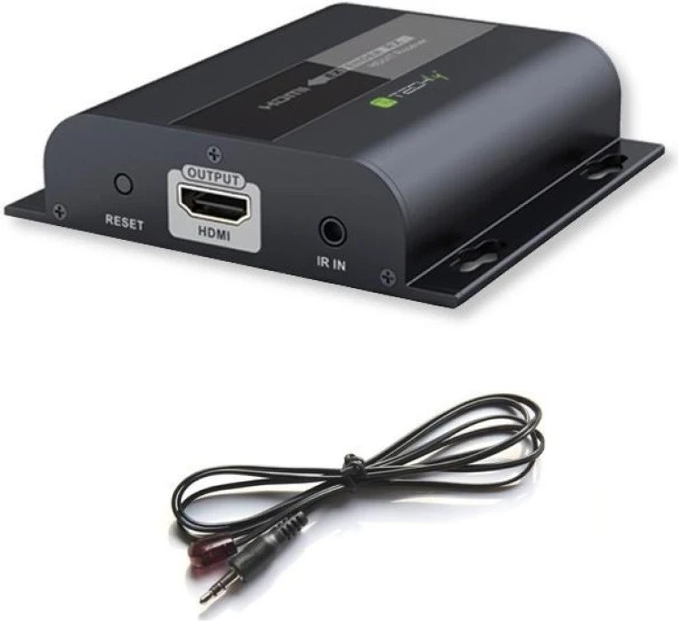 Odbiornik Techly 361865 për extender HDMI 1080p 60Hz HDBitT deri 120m me skrëtce Cat6, IR, i zi