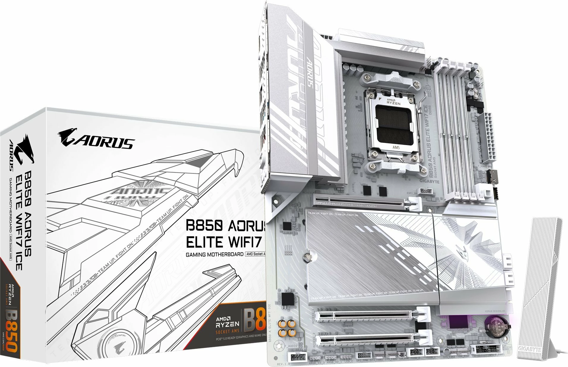 Pllakë amë Gigabyte B850 AORUS ELITE WIFI7 ICE, AM5, ATX, DDR5 deri 256GB, WiFi 7, e bardhë