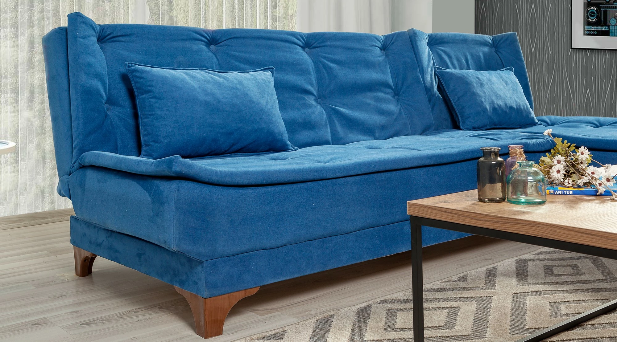 Kënd-sofë krevati Atelier del Sofa, kënd i djathtë, ngjyrë kaltër e errët