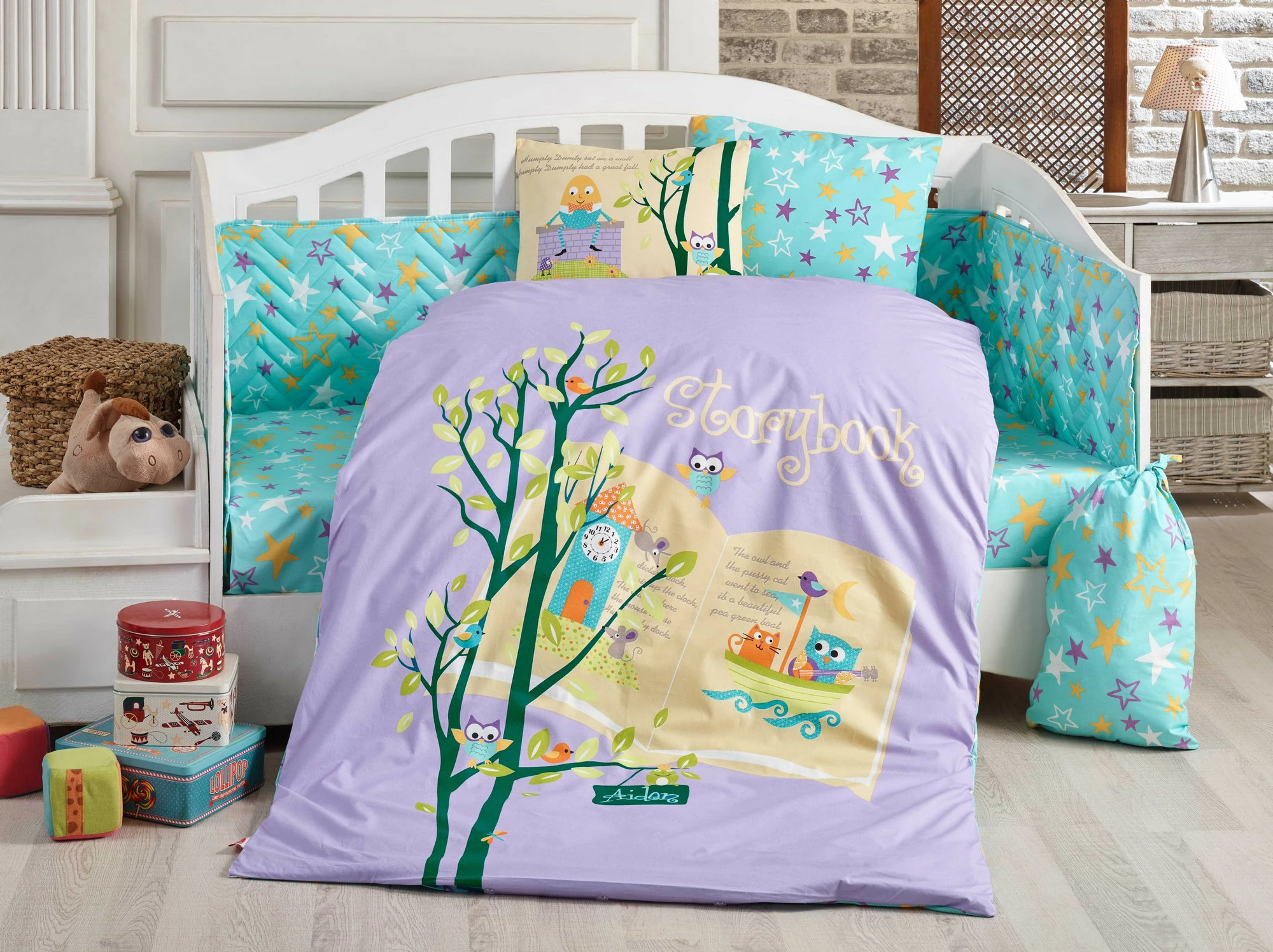 Set mbulesash për krevat fëmijësh, poplin, Dream Clock - lejla