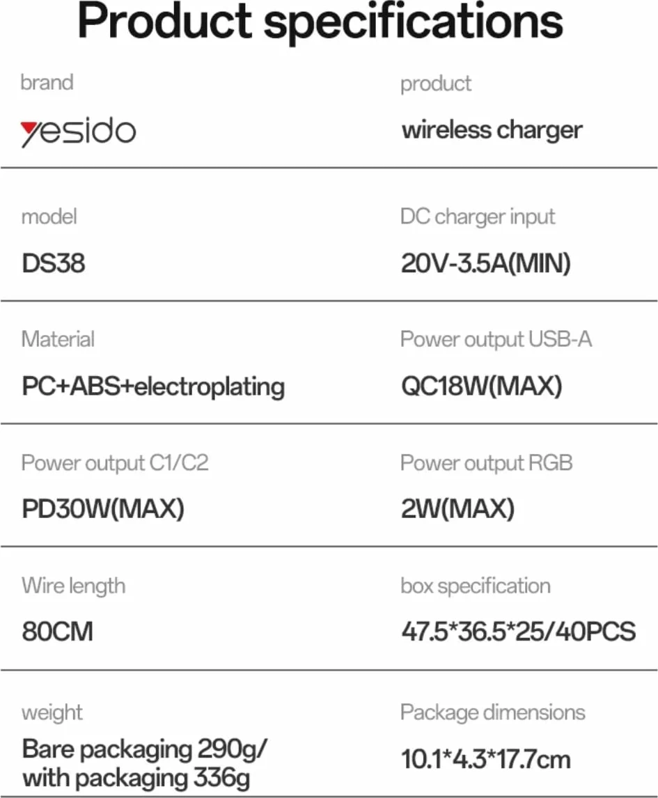 Stacion Karikimi Inteligjent 5 in 1 Yesido me Orë, RGB dhe Wireless Charging