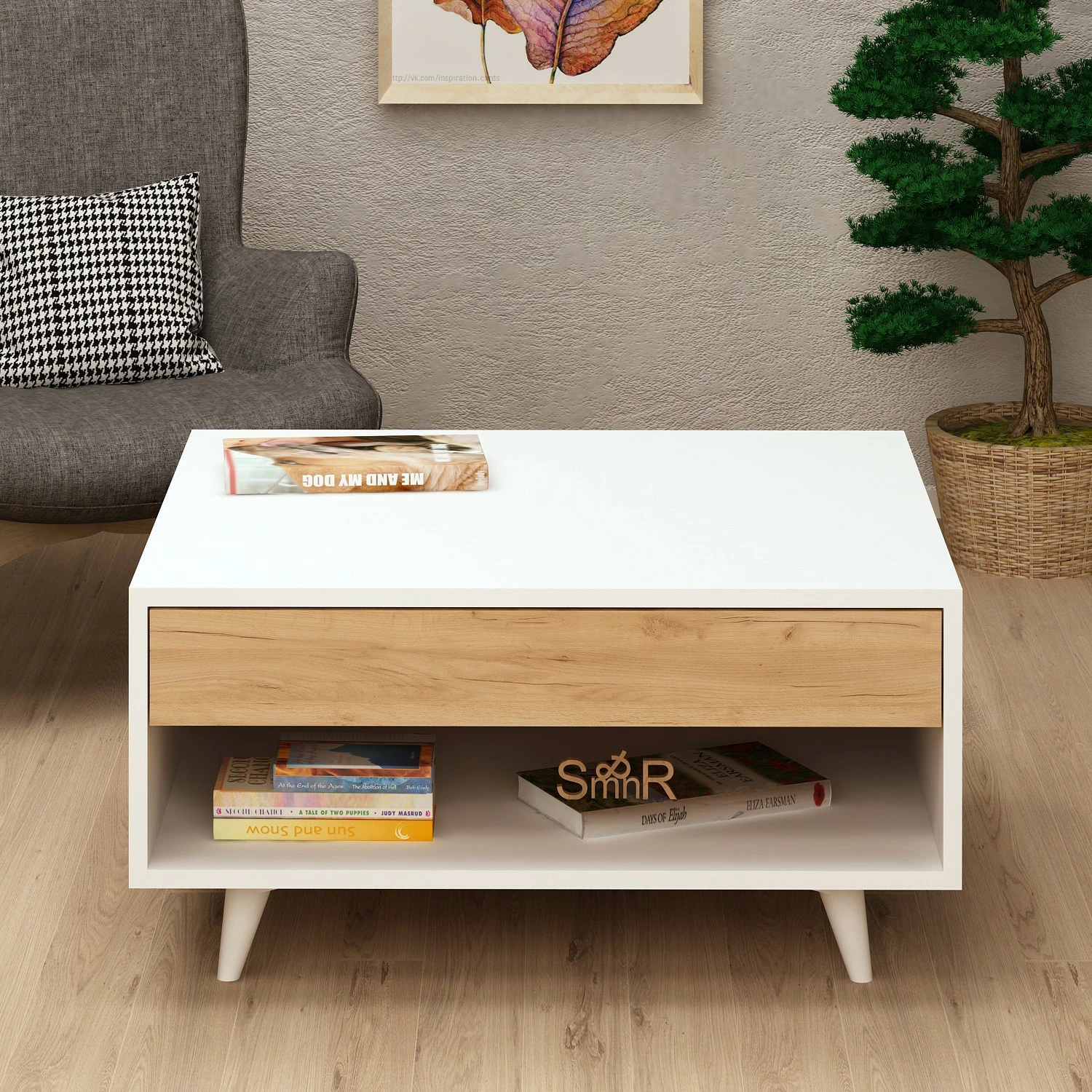 Tavolinë kafeje Hanah Home, Silla, ngjyrë lis dhe e bardhë