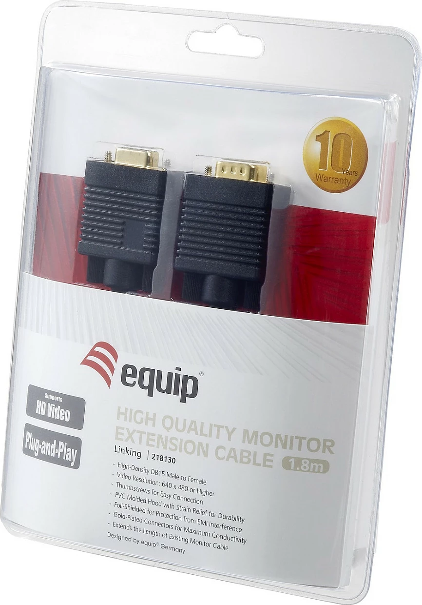 Kabllo zgjatëse VGA Equip HD15, 1.8m, Mashkull-Femër, e zezë