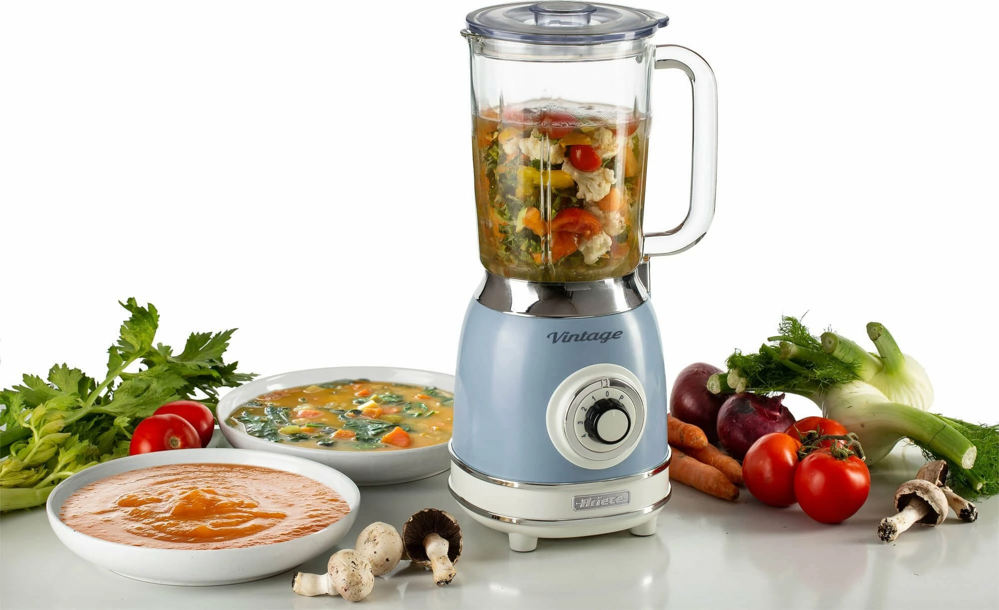 Blender stacionar Ariete Vintage 1.5 L 1000 W, gotë qelqi, kaltër e çelët