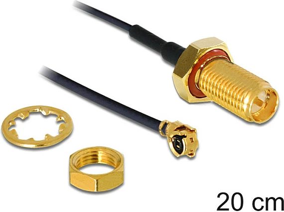 Kabllo adapter antene DeLOCK 88746, 20 cm, 50Ω, RP-SMA, e zezë