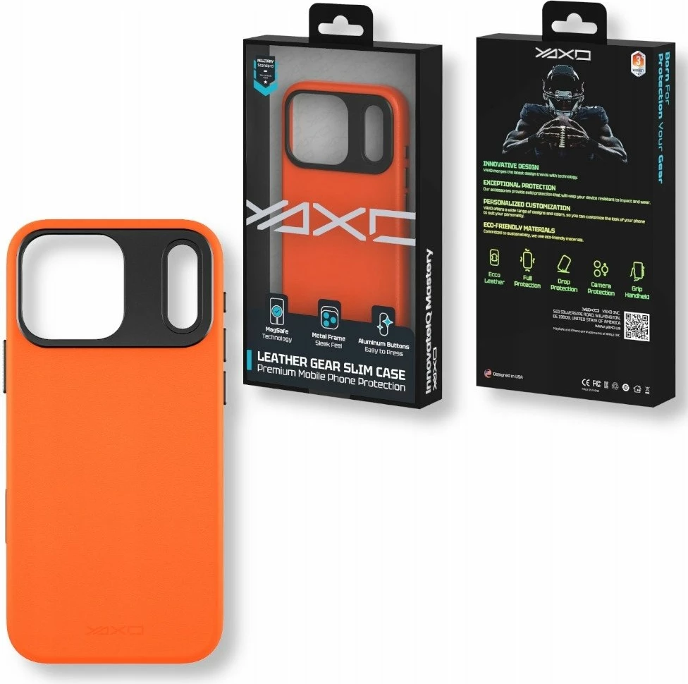 Mbështjellës Yaxo Leather Gear Slim Case MagSafe për iPhone 17 Pro, lëkurë, portokalli Magma