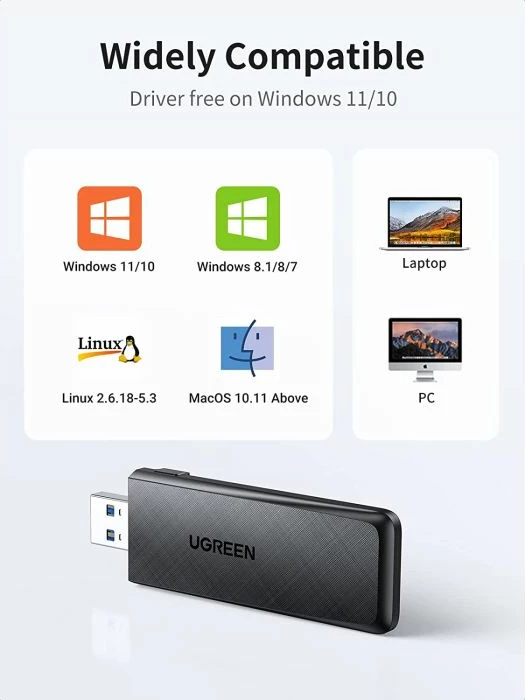 Adapter USB WiFi UGREEN AC1300 MPN 50340 1300Mbps Dual Band 2.4/5GHz USB 3.0 i zi