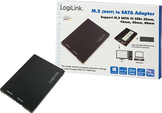 Adapter SSD LogiLink M.2 (NGFF) në SATA 2.5", kornizë montimi, i zi