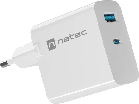 Karikues Natec Ribera GaN 65W me USB-A dhe USB-C, i bardhë