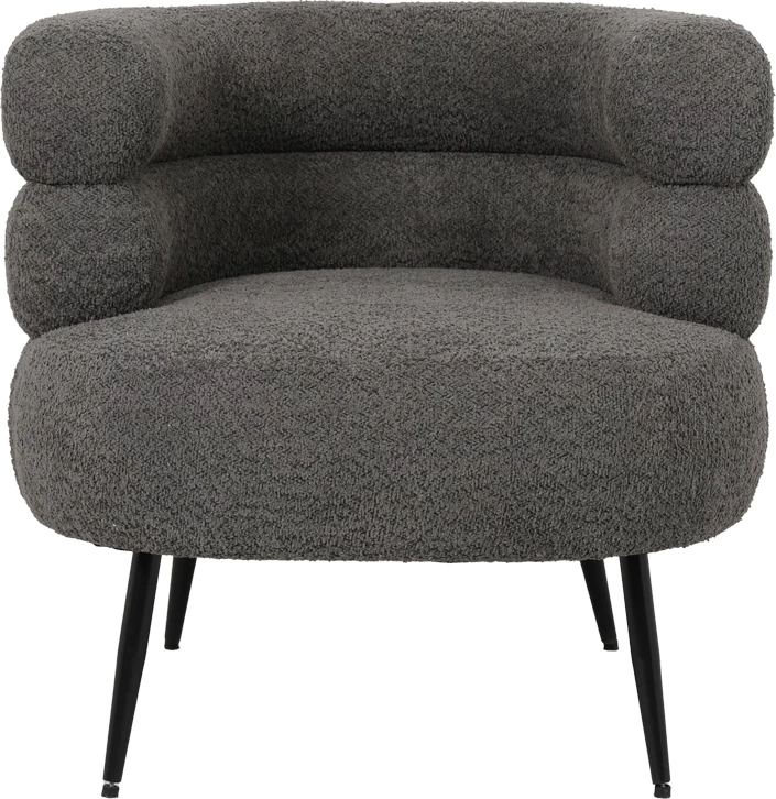 Karrige Foleja, pëlhurë boucle, ngjyrë gri e errët, këmbë metalike të zeza, 76x75x72cm