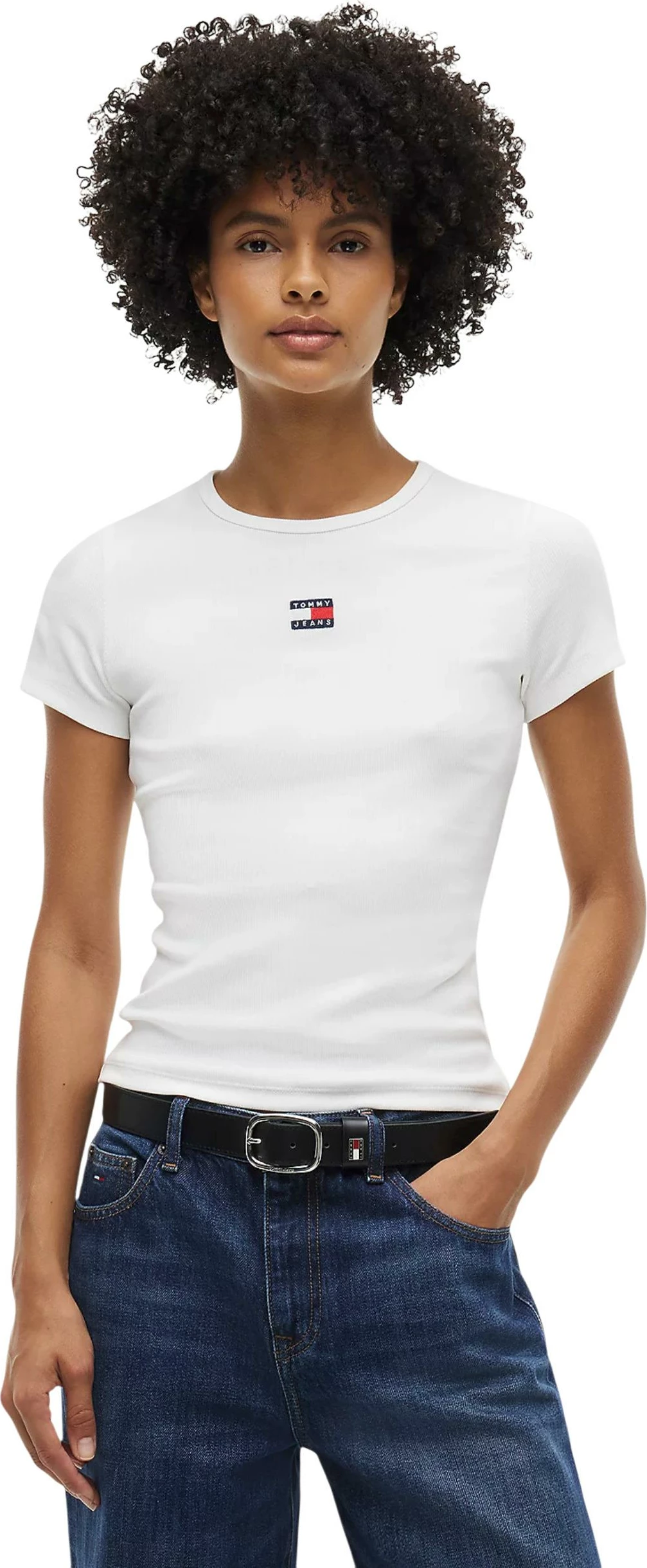Maicë për femra Tommy Hilfiger Jeans TJW BADGE RIB DW0DW17881, krem