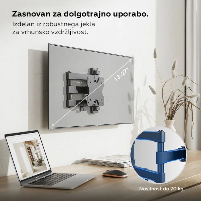Mbajtëse muri për TV/monitor VonHaus 3000245 23-27\" tilt & swivel deri 35 kg, e zezë