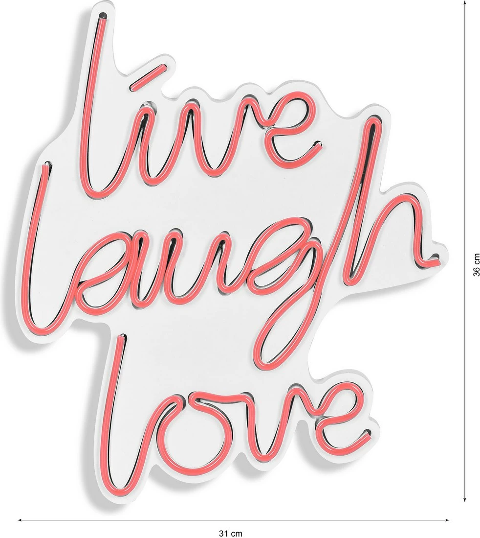 Dekor dritash LED plastike, 'live laugh love', ngjyrë rozë