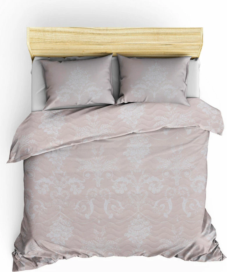 Set mbulesë krevati e qepur, king size, ngjyrë mink dhe e bardhë, L'essentiel