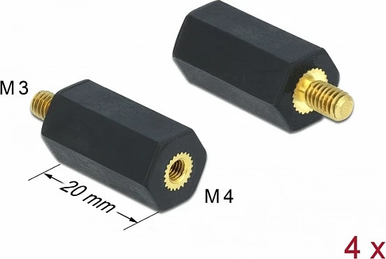 Distancues DeLOCK M4 x M3, gjashtëkëndor, 20 mm, 4 copë, i zi