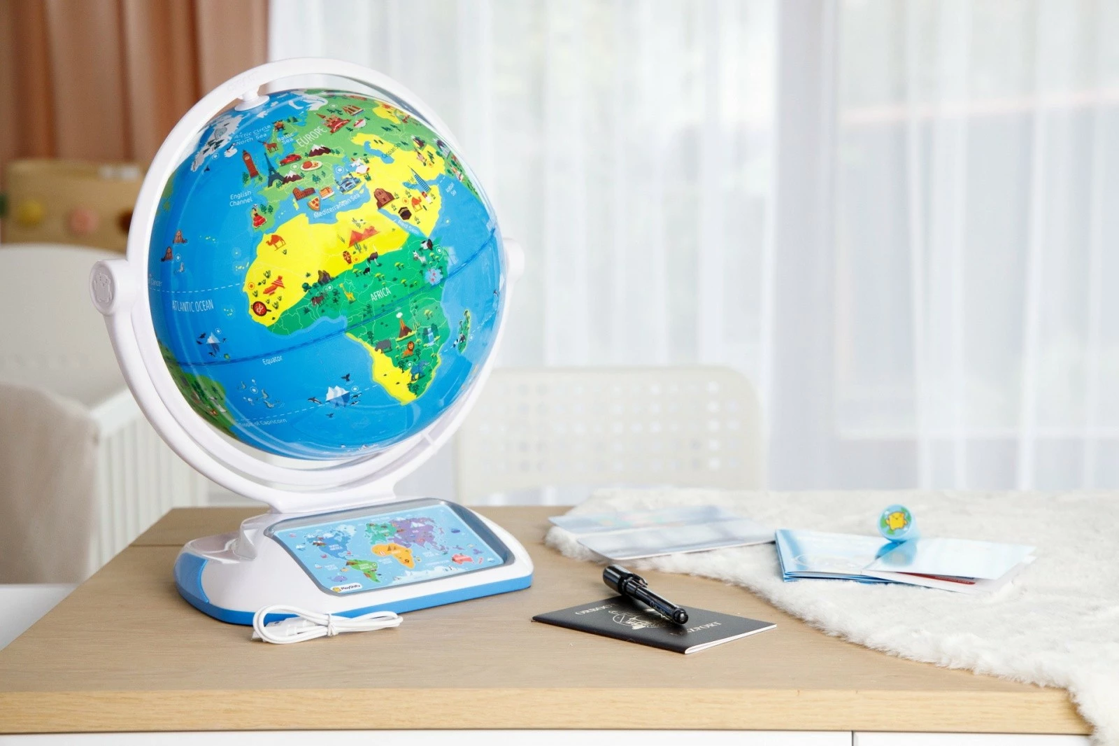 Globus interaktiv edukativ Dante PlayShifu Orboot Explorer, AR me aplikacion, stilolaps UV, bateri të integrume, blu/jeshil
