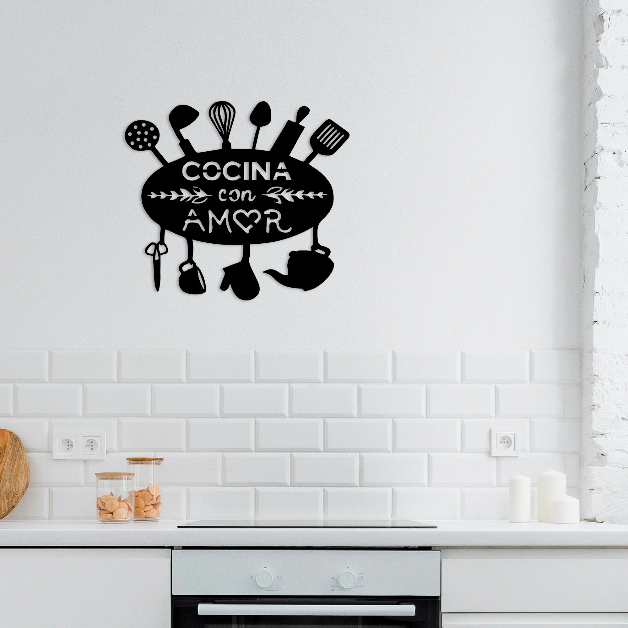 Aksesor dekorativ metalik për mur, Wallity, Cocina Con Amor, ngjyrë e zezë