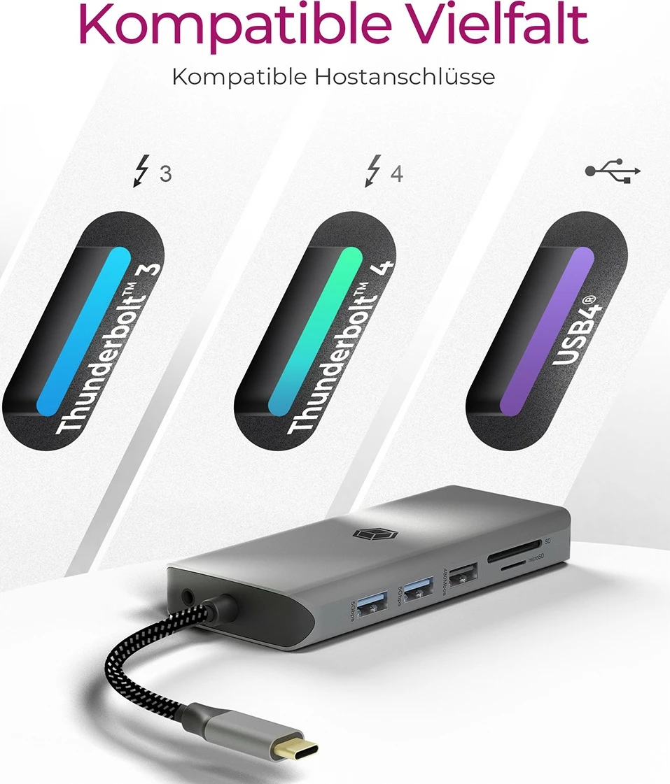 Docking station ICY BOX IB-DK4061-CPD, USB Type-C, 100W, HDMI, Ethernet, gri
