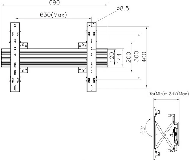 Mbajtëse muri për TV Equip 37"-65", 1 ekran, VESA 600x400, deri 30 kg, e zezë