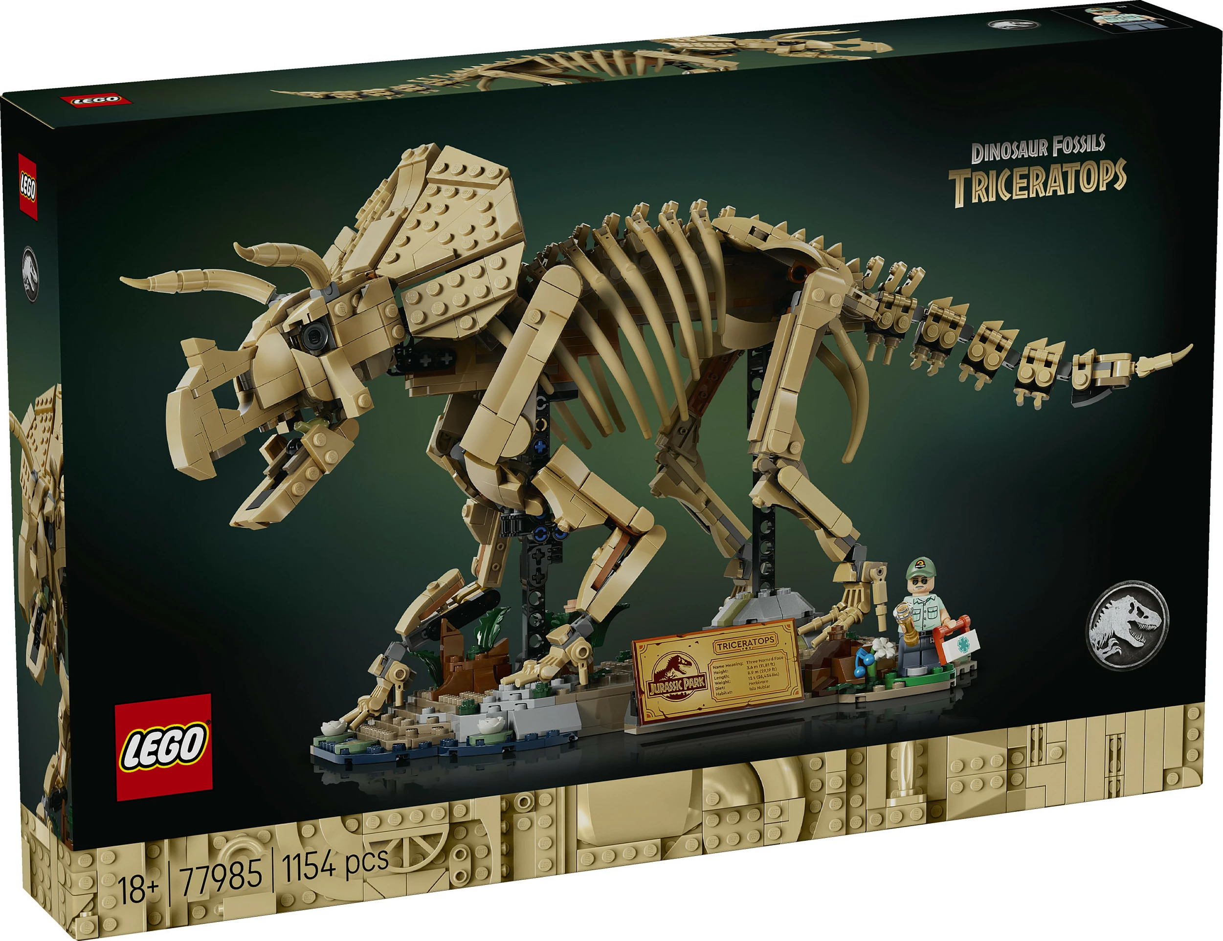 Set ndërtimi LEGO 77985 Dinosaur Fossil Triceratops, 1154 copë, 18+, multikolor
