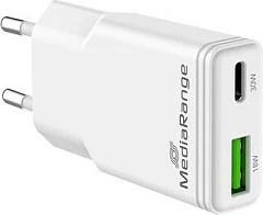 Karikues MediaRange 30W GaN, 2 porta (USB-A + USB-C), i bardhë