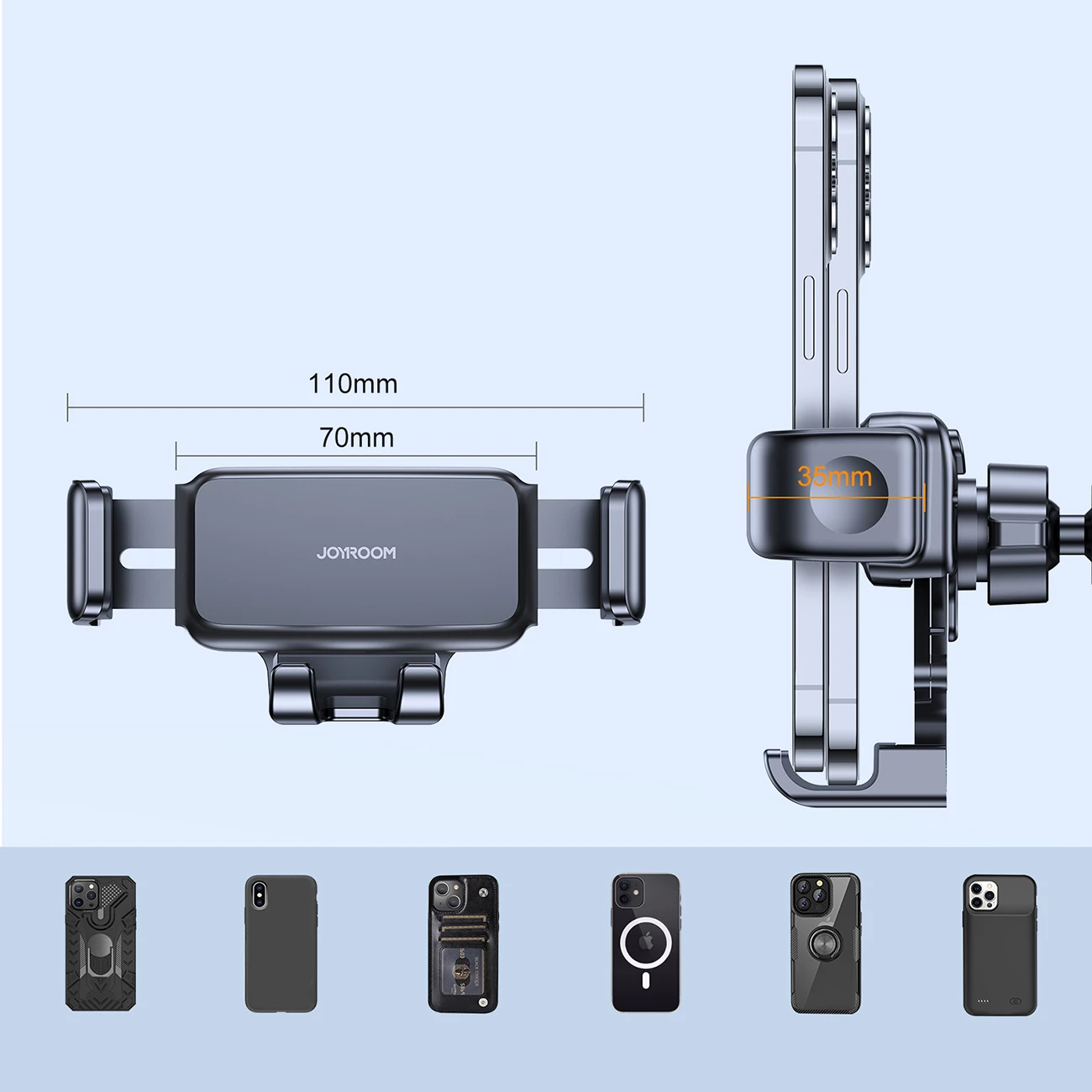 Mbajtëse celulari për veturë Joyroom JR-ZS283, montim në grilë ajrimi, kapëse me krahë teleskopikë, e zezë, në kuti