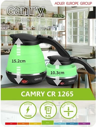 Çajnik elektrik udhëtimi Camry CR1265 0.5L 750W, i gjelbër