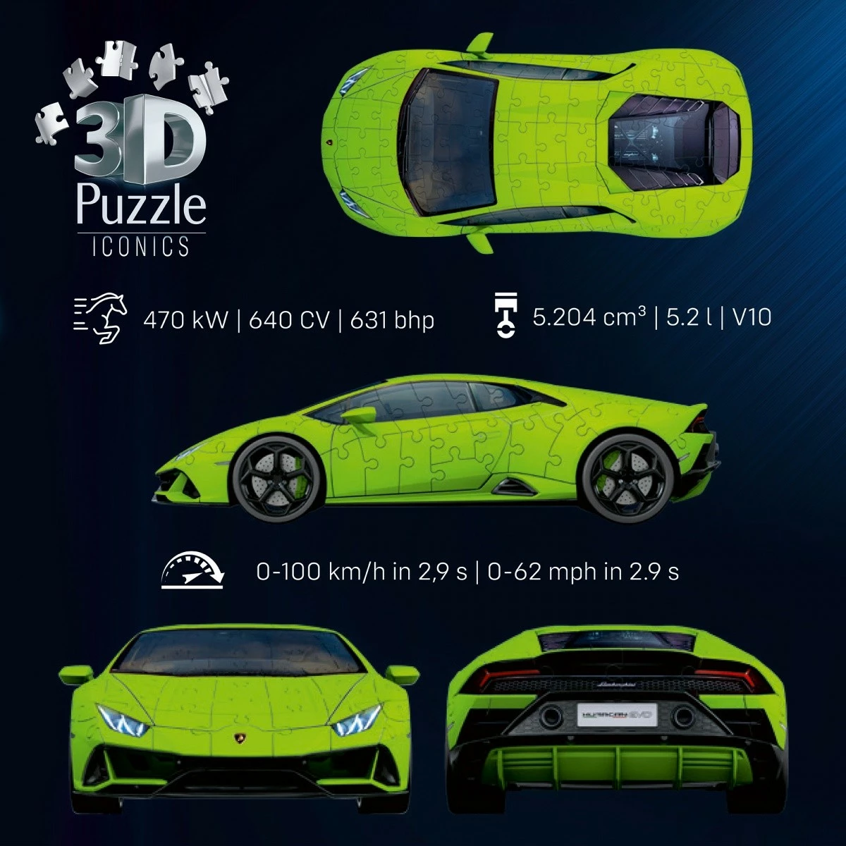 Puzzle 3D Ravensburger Lamborghini Huracan EVO, 158 pjesë, Gjelbër