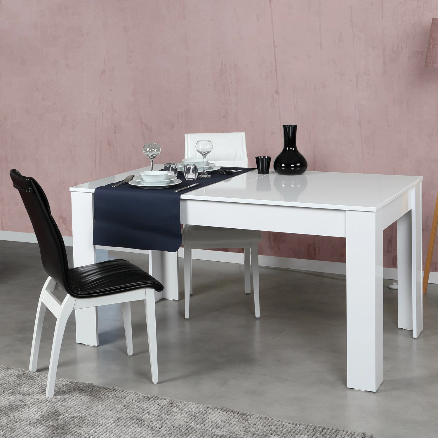 Tavolinë ngrënie me zgjatje, ngjyrë e bardhë, Skye Decor Oblo
