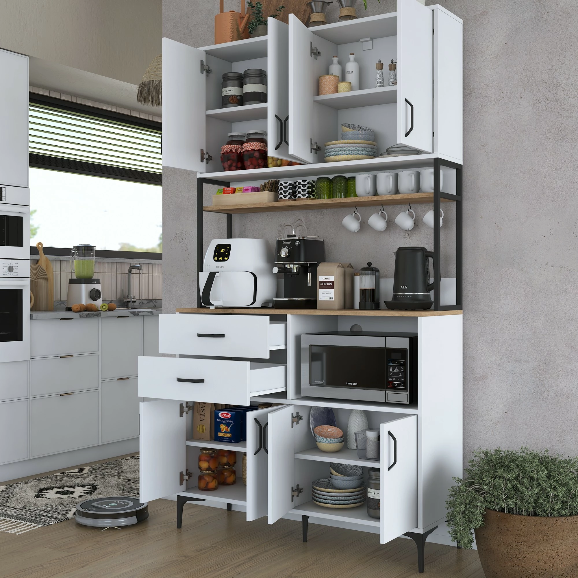 Dollap shumëfunksional, ngjyrë arre dhe e bardhë, Skye Decor, JE180 - 3403