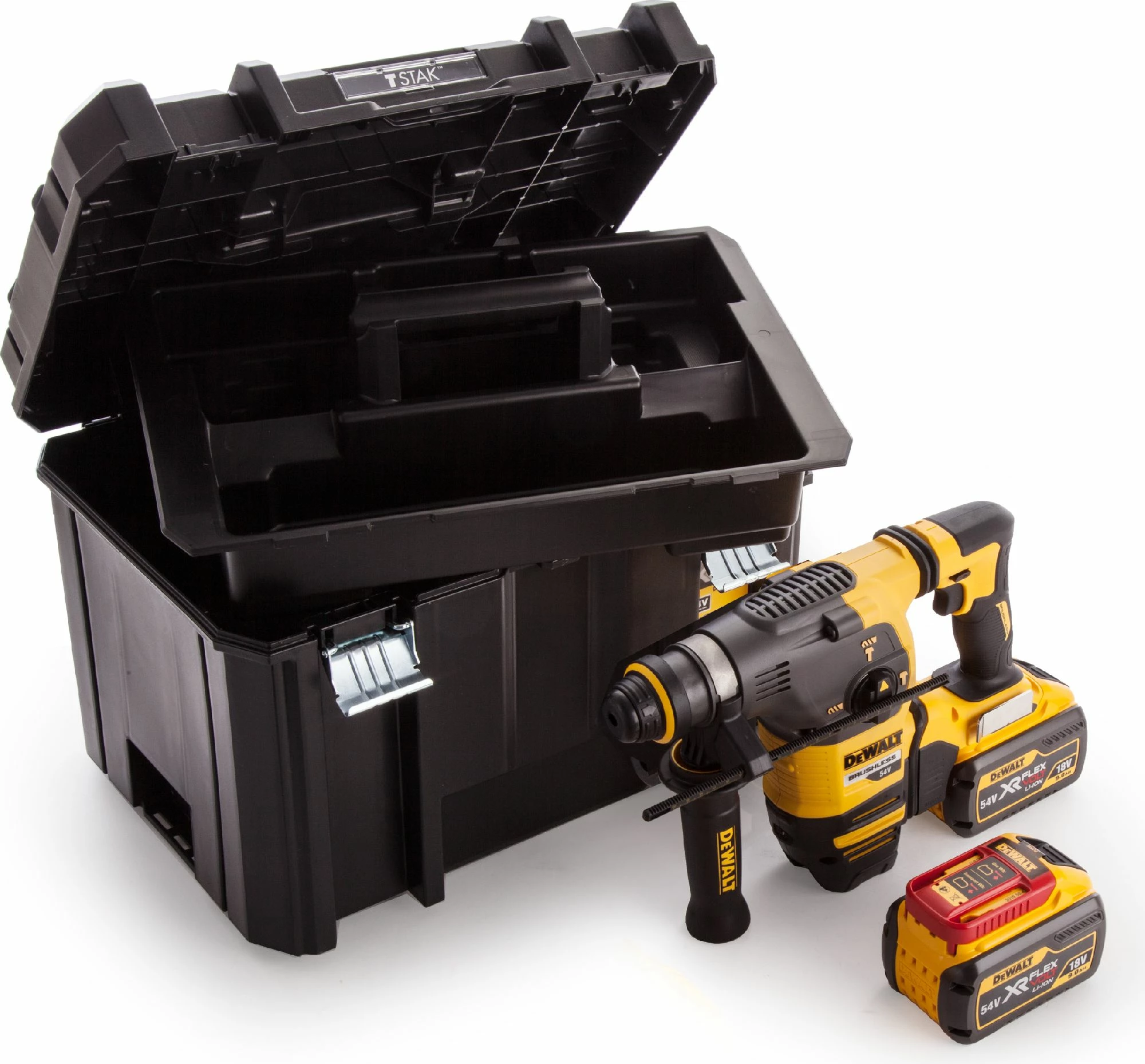 Trapan çekiç rrotullues Dewalt DCH333X2 54V 3.5J SDS-Plus, 2x 9Ah me karikues, në kuti, e verdhë/zezë