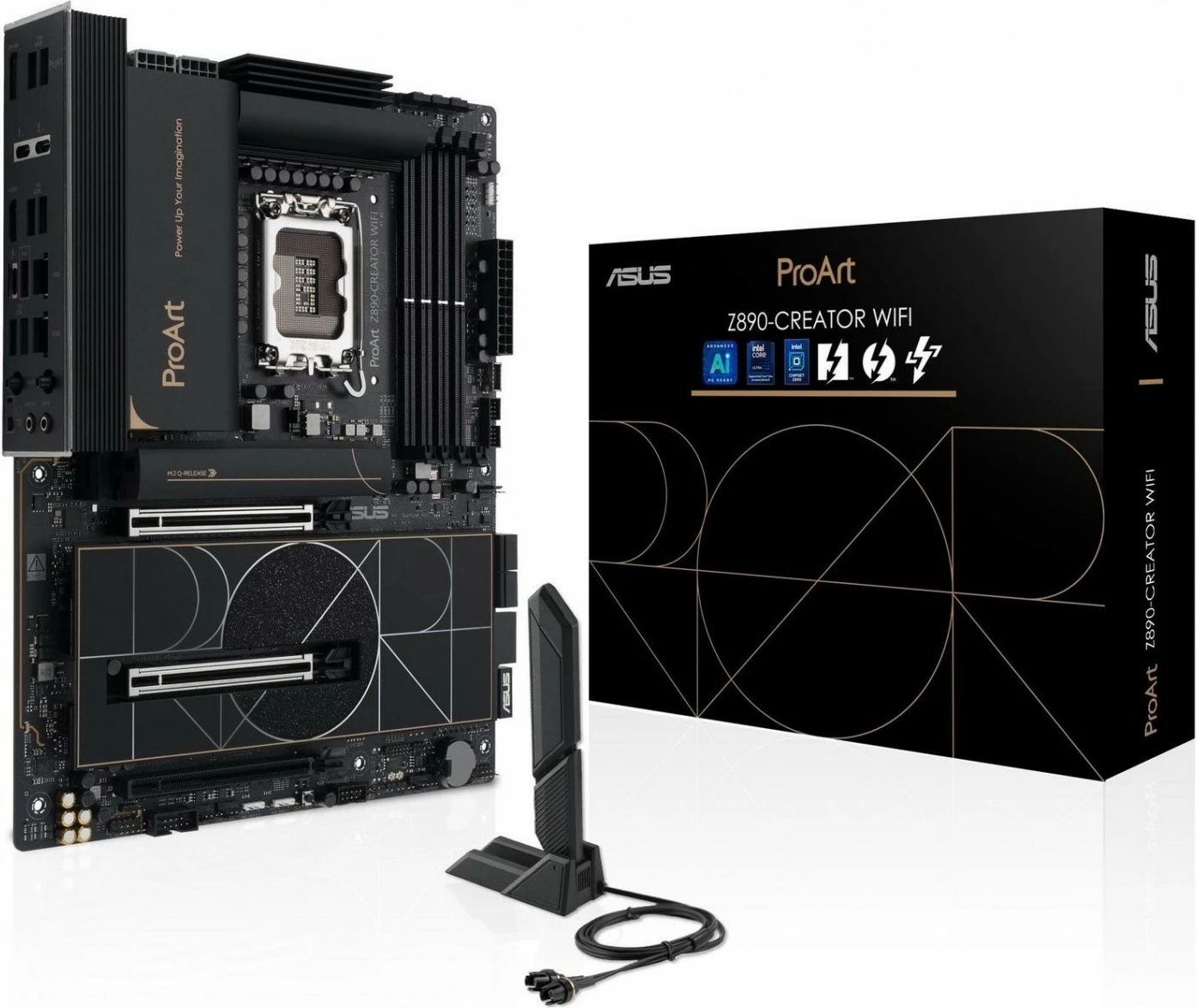 Pllakë amë Asus ProArt Z890-CREATOR WIFI, Intel Z890, LGA1851, DDR5, PCIe 5.0, Wi‑Fi 7, ATX, e zezë/ari, set me aksesorë
