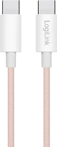 Kabëll USB-C në USB-C LogiLink 1.5m, najlon, rozë