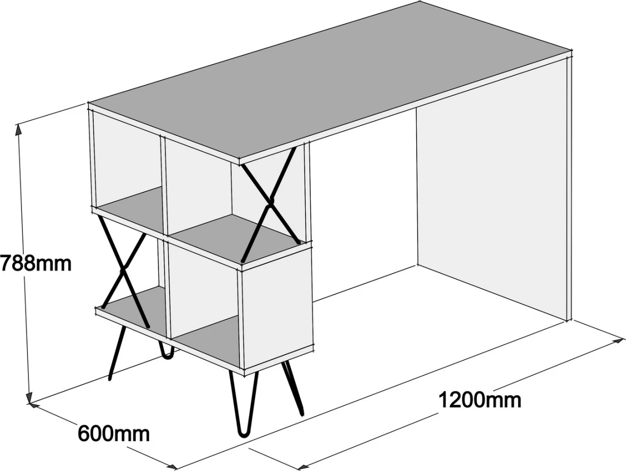 Tavolinë studimi FH9509.01, melaminë, ngjyrë lisi natyral, me rafte, 120x60x78.8 cm