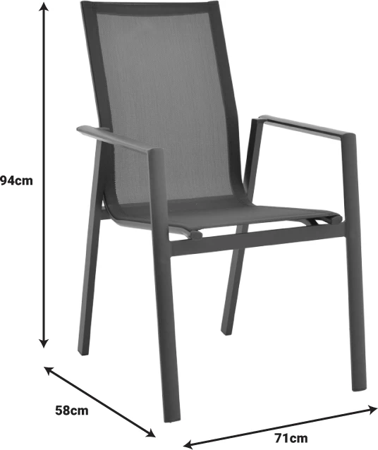 Karrige për kopsht Dashiell metalike e zezë textilene e zezë 71x58x94cm