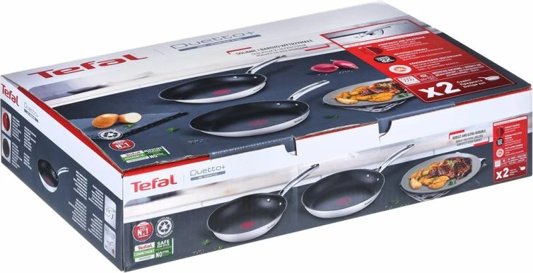 Tiganë Tefal Duetto+ G732S255, inox/zeza, set 2 copë (24/28 cm)
