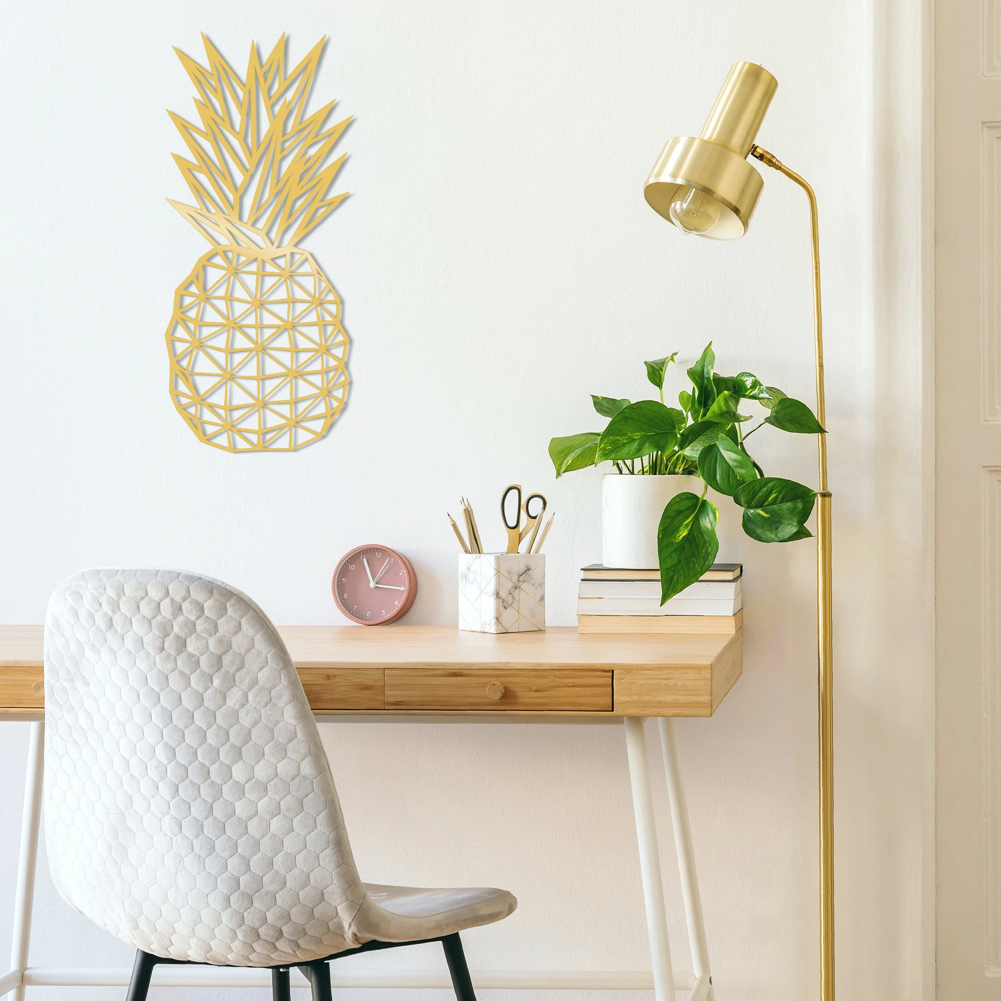 Dekor metalik për mur, ananas, ngjyrë ari, Wallity, 22x36cm