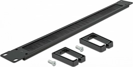 Panel menaxhimi kabllosh DeLOCK 19" 1U me furçë dhe 2 grepa, i zi