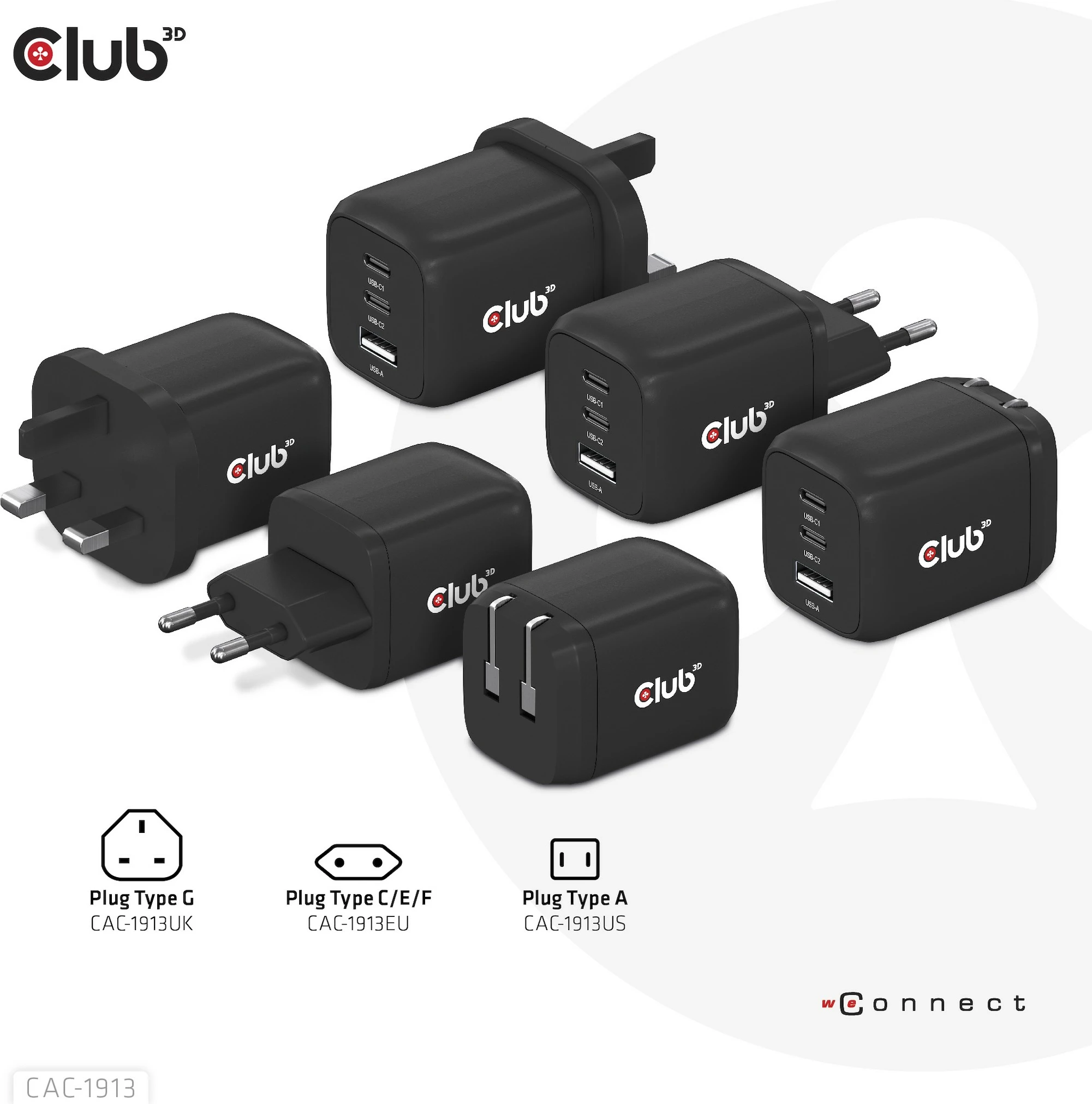 Karikues Club3D CAC-1913EU, 2xUSB Type-C, 1xUSB Type-A, PD 65W, GaN, i zi