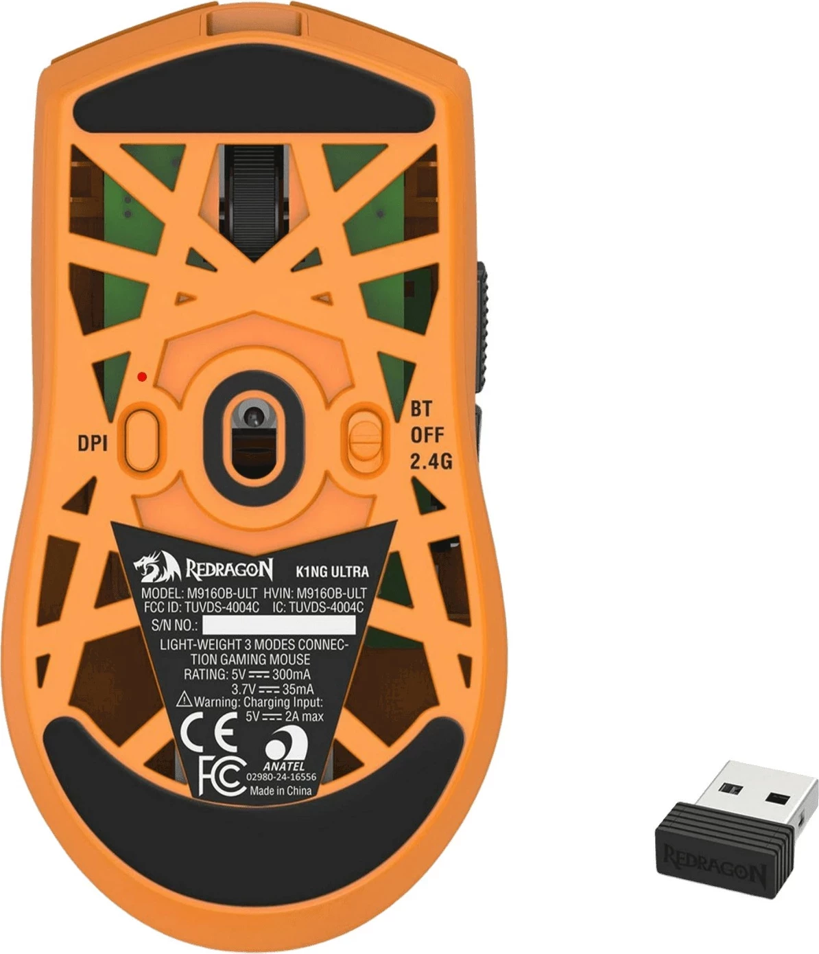 Maus Redragon King Ultra M916OB-ULT, wireless/wired, 30000 DPI, i verdhë